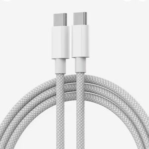 2m- White USB-C to Type C Woven Charging Cable for Apple Android 60W Fast Charge